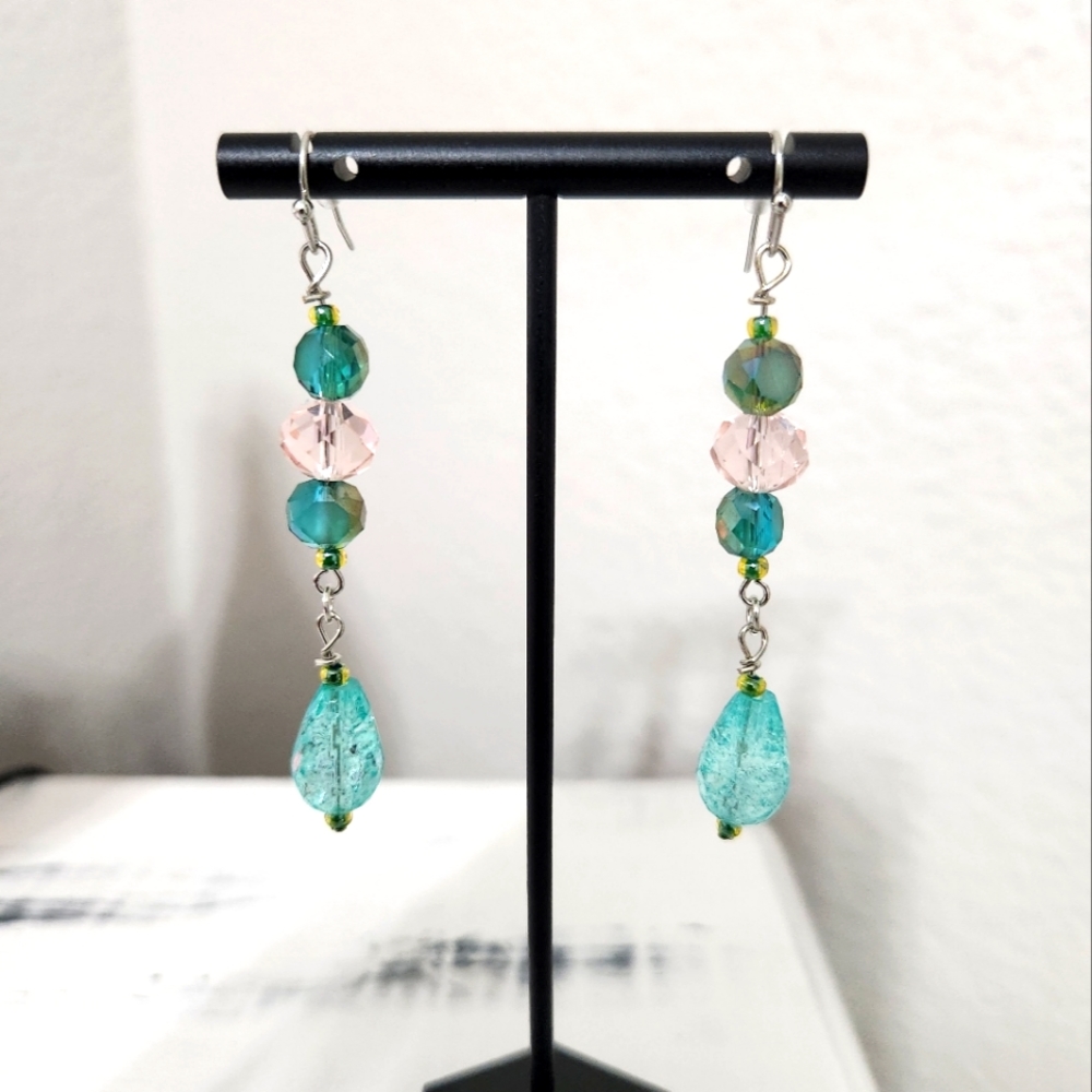 Turquoise & pink dangle earrings